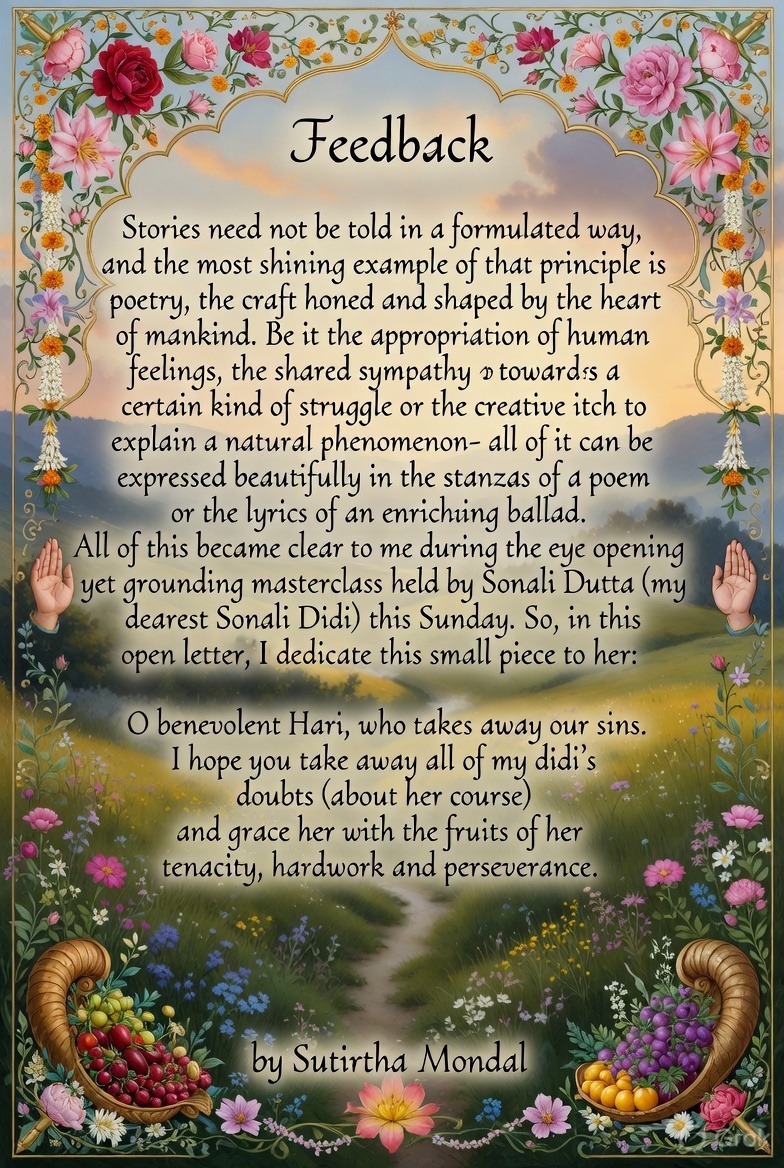 A feedback poem written and dedicated by participant Sutirtha Mondal after the masterclass.